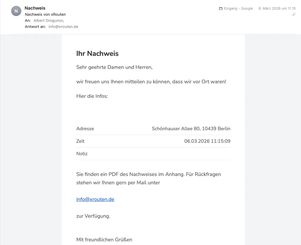 Nachweise direkt per Mail an Kunden