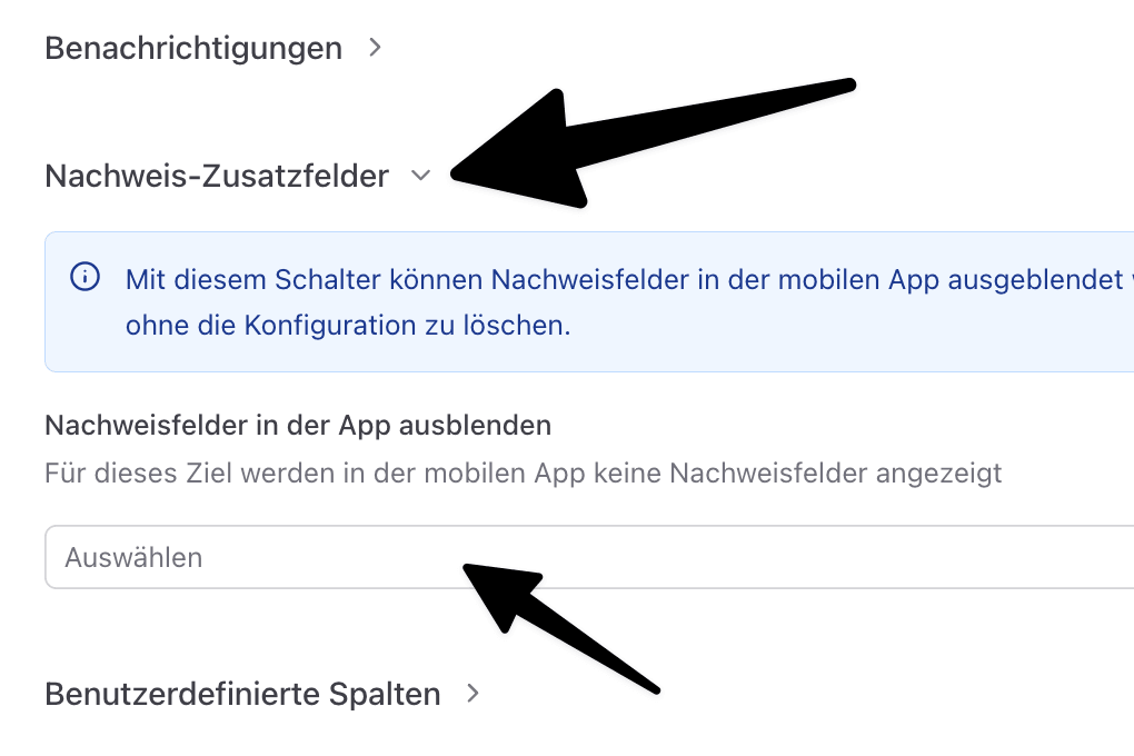 Benutzerdefinierte Felder (Nachweis) konfigurieren