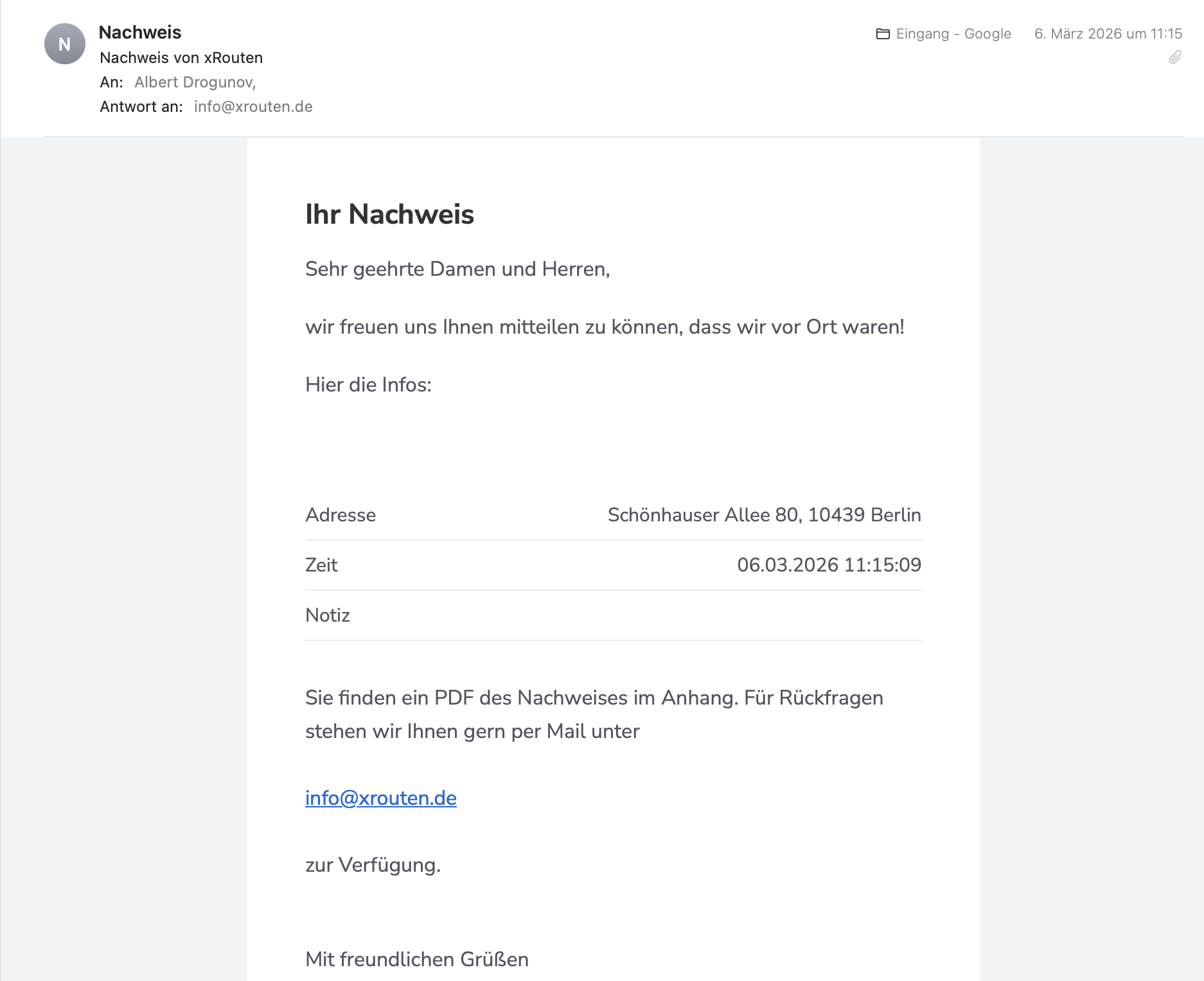 Nachweise direkt per Mail an Kunden